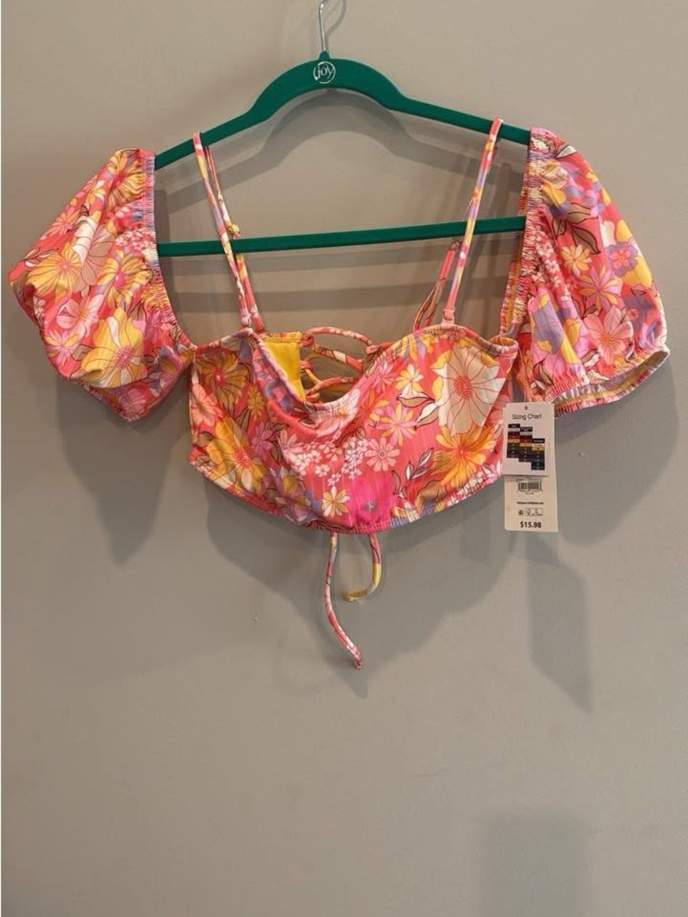 Floral Puff-Sleeve Crop Top in Pink